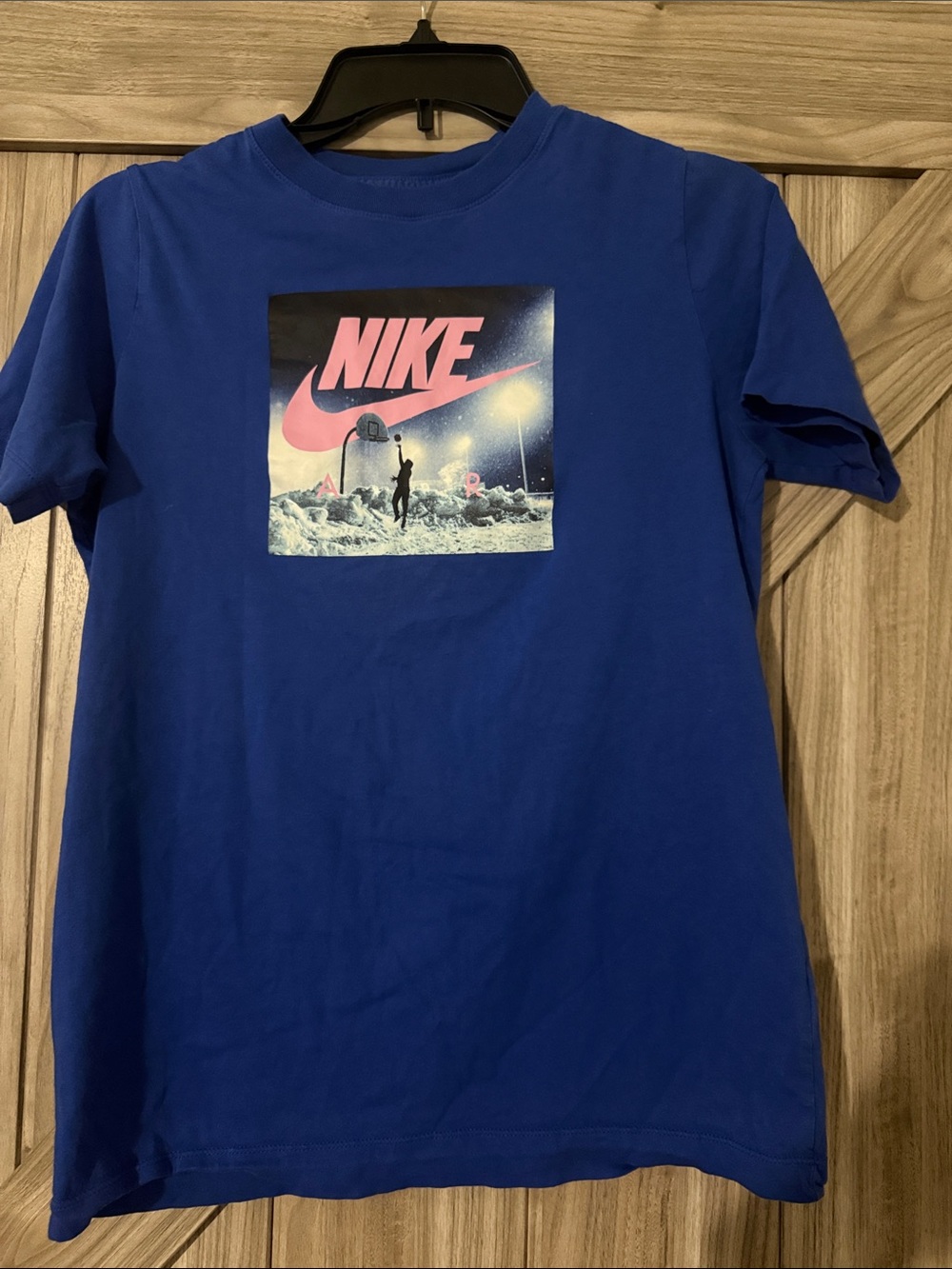 Nike Royal Blue Short Sleeve Tee with Pink Logo Graphic